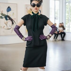 Vintage 1950s Raw Silk Wiggle Dress Black Cocktail MCM Old Money LBD Sz S